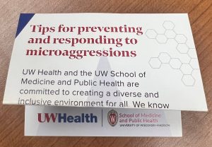 A sample card including key strategies to interrupt microaggressions, discrimination and bigotry.