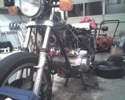 Mike Sullivan's bike being rebuilt